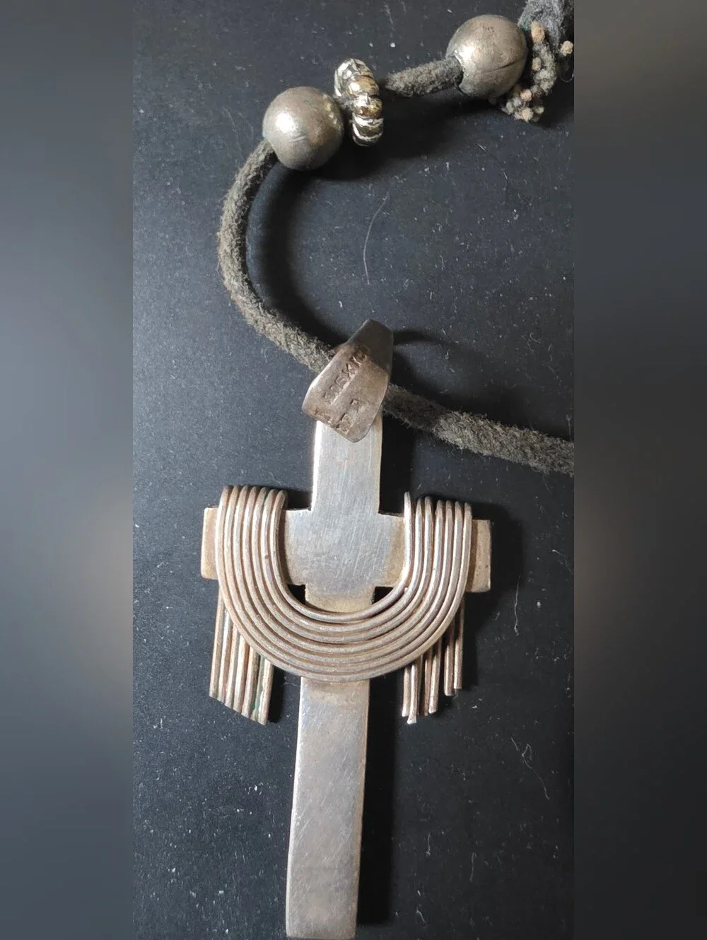Vintage Sterling Silver Jesus Crucifix On Leather Cord